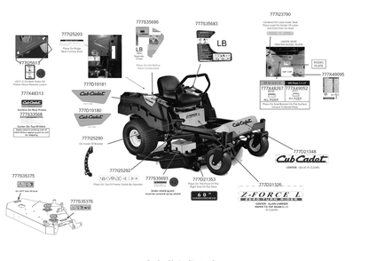 Label Map Diagram and Parts List for Z-FORCEL60KH (17CSDALD010)(2017) Cub Cadet Lawn Tractor
